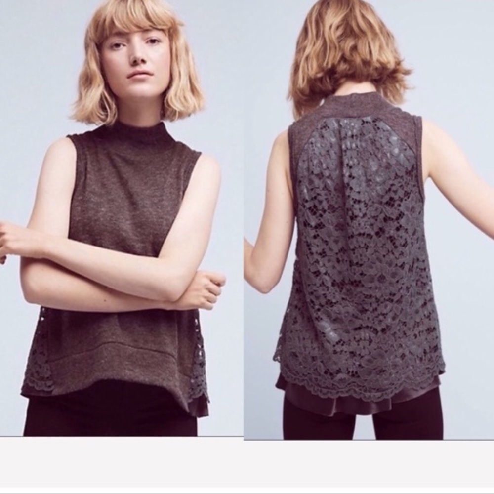 Anthropologie Moth Grey Sweater with Lace Back